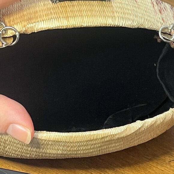 Le Sac For Kultura Small Woven Natural Fibre Hard Case Purse Silver Chain Strap - Picture 12 of 13